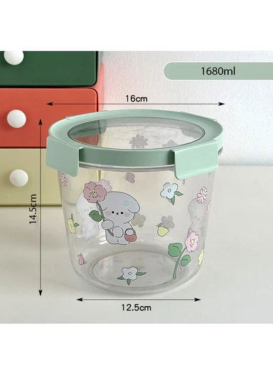 3Pcs Round Airtight Food Container Cartoon Print Set - Mint Green