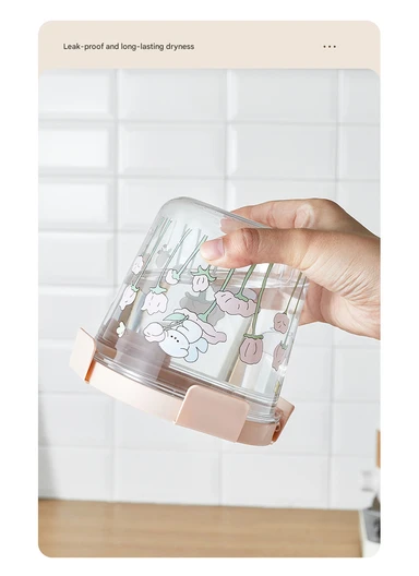 3Pcs Round Airtight Food Container Cartoon Print Set - Mint Green