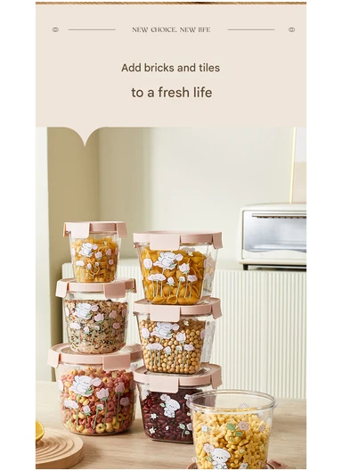 3Pcs Round Airtight Food Container Cartoon Print Set - Mint Green