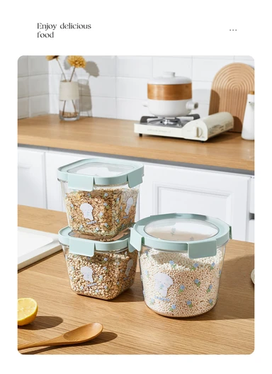 3Pcs Round Airtight Food Container Cartoon Print Set - Mint Green