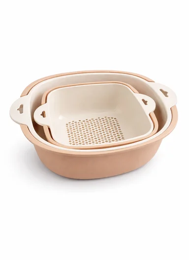 2-in-1 Dual Layer Drainer Food Basket With Outer Basin 10-2624 - Light Orange