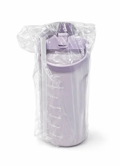 3-Pieces Time-Marked Design Water Bottle Set With Straw &amp; Handle 610-8O22-9 - Purple