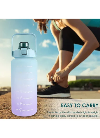 3-Pieces Time-Marked Design Water Bottle Set With Straw &amp; Handle 610-8O22-9 - Light Blue