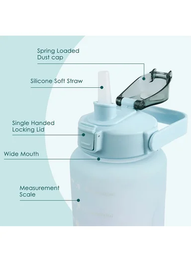 3-Pieces Time-Marked Design Water Bottle Set With Straw &amp; Handle 610-8O22-9 - Light Blue