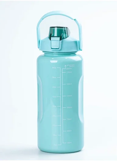 3-Pieces Time-Marked Design Water Bottle Set With Straw &amp; Handle 610-8O22-9 - Light Blue