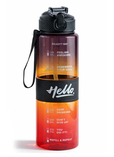  1000ml Leak-Proof Gradient Sports Water Bottle with Strap - Black &amp; Red