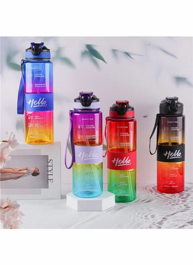  1000ml Leak-Proof Gradient Sports Water Bottle with Strap - Black &amp; Red