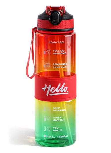  1000ml Leak-Proof Gradient Sports Water Bottle with Strap - Red &amp; Green