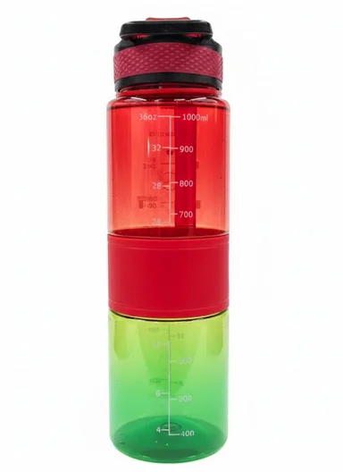  1000ml Leak-Proof Gradient Sports Water Bottle with Strap - Red &amp; Green