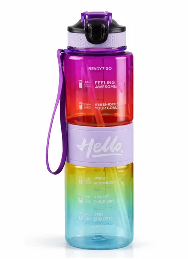  1000ml Leak-Proof Gradient Sports Water Bottle with Strap - Purple &amp; Blue