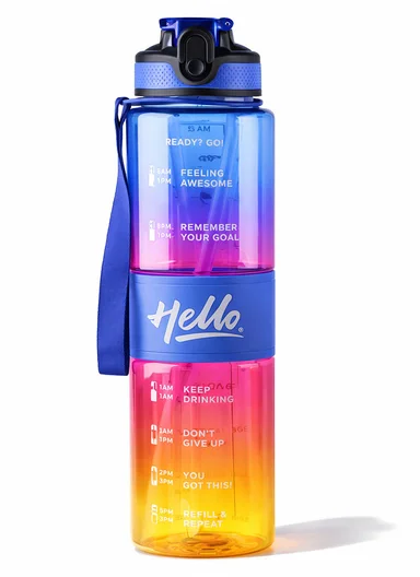  1000ml Leak-Proof Gradient Sports Water Bottle with Strap - Blue &amp; Yellow