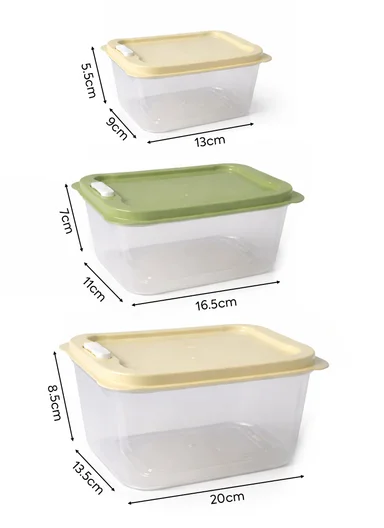 3-Piece Microwave &amp; Dishwasher Safe Food Storage Box Set, Ventilated Rectangle Food Containers 129-DM-165 - Green