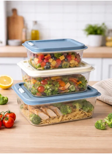 3-Pieces Microwave &amp; Dishwasher Safe Food Storage Box Set, Ventilated Rectangle Food Containers 129-DM-165 - Blue