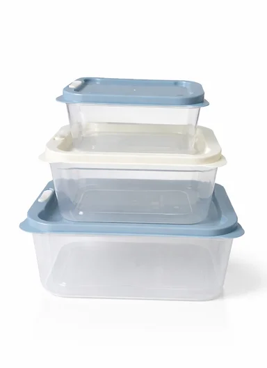 3-Pieces Microwave &amp; Dishwasher Safe Food Storage Box Set, Ventilated Rectangle Food Containers 129-DM-165 - Blue