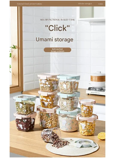 4Pcs Square Airtight Food Container Cartoon Print Set with 4-Side Locking Lids - Mint Green