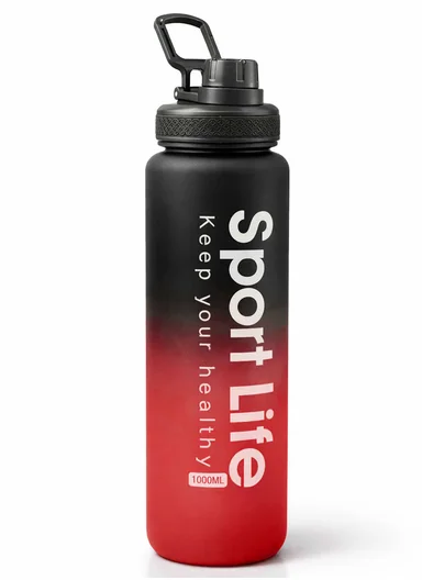 1000ml Reusable Gradient Fitness Water Bottle, Lightweight &amp; Durable - Red