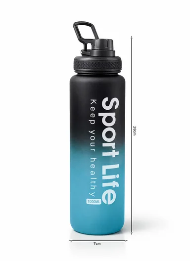1000ml Reusable Gradient Fitness Water Bottle, Lightweight &amp; Durable - Blue