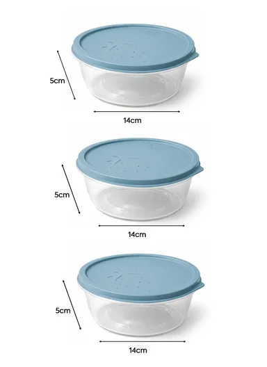 3 Pcs Small Stackable Food Storage Box Set, Microwave, Freezer &amp; Dishwasher Safe Round Food Containers 129-DM-136 - Blue