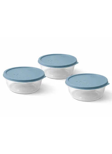 3 Pcs Small Stackable Food Storage Box Set, Microwave, Freezer &amp; Dishwasher Safe Round Food Containers 129-DM-136 - Blue