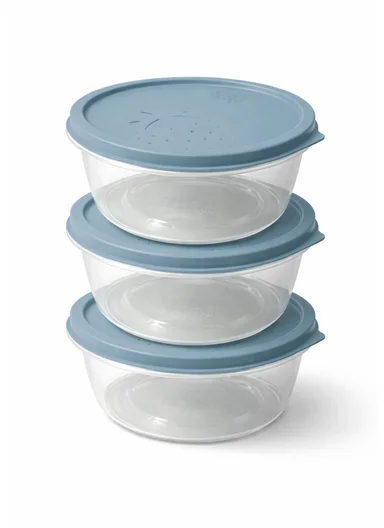 3 Pcs Small Stackable Food Storage Box Set, Microwave, Freezer &amp; Dishwasher Safe Round Food Containers 129-DM-136 - Blue
