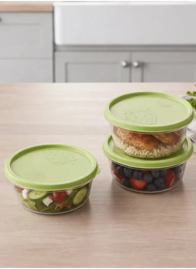 3 Pcs Small Stackable Food Storage Box Set, Microwave, Freezer &amp; Dishwasher Safe Round Food Containers 129-DM-136 - Green