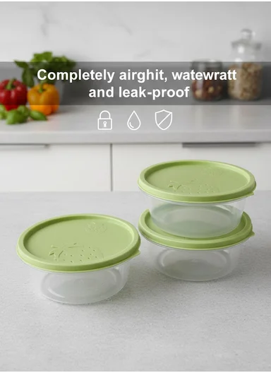 3 Pcs Small Stackable Food Storage Box Set, Microwave, Freezer &amp; Dishwasher Safe Round Food Containers 129-DM-136 - Green