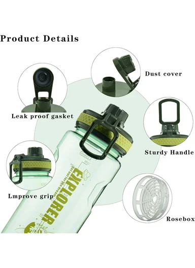 1500ml Durable Large Capacity Sports Water Bottle for Fitness &amp; Outdoor Use - Olive Green