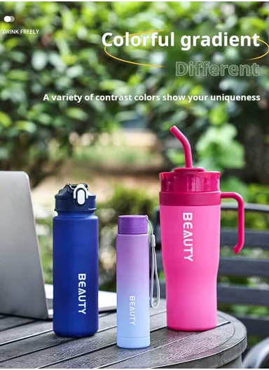 3-Pieces Sports Water Bottle Set with Straw &amp; Carry Handle 610-8050 - Fuschia