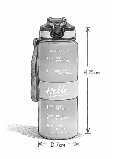 1000ml Leak-Proof Motivational Water Bottle with Safety Lock, Wide Mouth &amp; Carry Strap - Pink