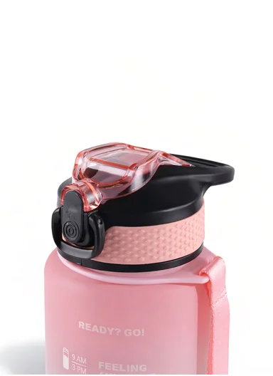1000ml Leak-Proof Motivational Water Bottle with Safety Lock, Wide Mouth &amp; Carry Strap - Pink