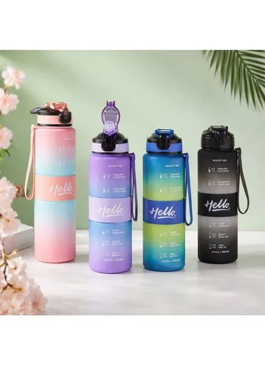 1000ml Leak-Proof Motivational Water Bottle with Safety Lock, Wide Mouth &amp; Carry Strap - Pink