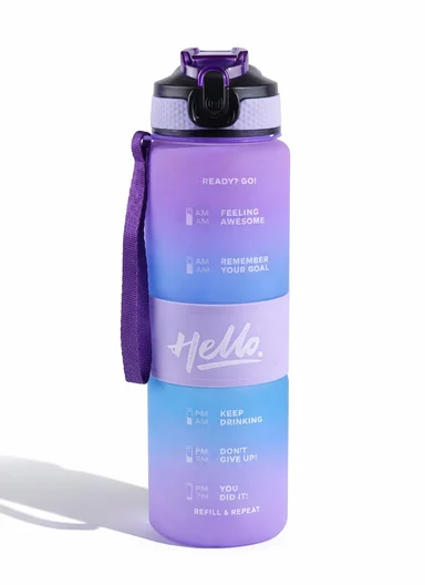 1000ml Leak-Proof Motivational Water Bottle with Safety Lock, Wide Mouth &amp; Carry Strap - Purple