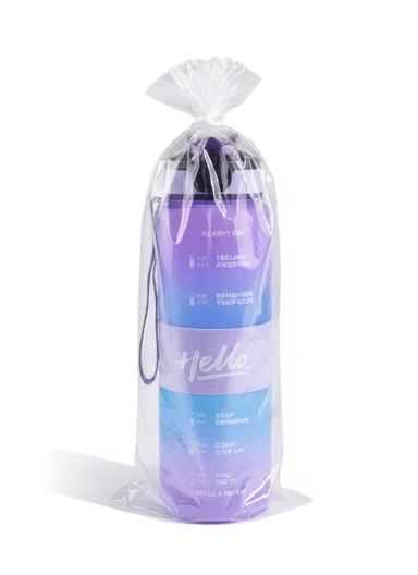 1000ml Leak-Proof Motivational Water Bottle with Safety Lock, Wide Mouth &amp; Carry Strap - Purple
