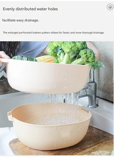 2-in-1 Dual Layer Fruit &amp; Vegetable Drainer Basket with Outer Basin 10-2796 (L31.5 x W24 x H10)cm - Light Salmon