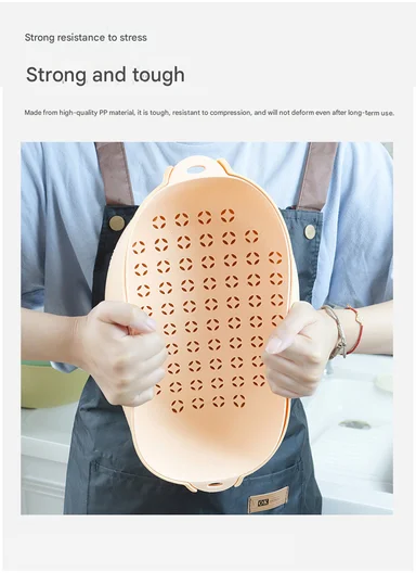 2-in-1 Dual Layer Fruit &amp; Vegetable Drainer Basket with Outer Basin 10-2796 (L31.5 x W24 x H10)cm - Light Salmon