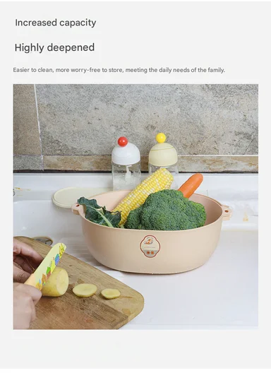 2-in-1 Dual Layer Fruit &amp; Vegetable Drainer Basket with Outer Basin 10-2796 (L31.5 x W24 x H10)cm - Light Salmon