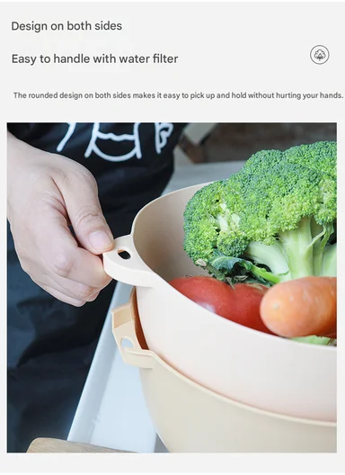 2-in-1 Dual Layer Fruit &amp; Vegetable Drainer Basket with Outer Basin 10-2796 (L31.5 x W24 x H10)cm - Light Salmon