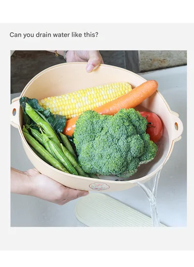 2-in-1 Dual Layer Fruit &amp; Vegetable Drainer Basket with Outer Basin 10-2796 (L31.5 x W24 x H10)cm - Light Salmon