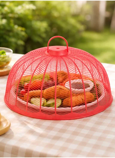 Plastic Food Cover Round With Handle (D26 x H14)cm - Coral Pink