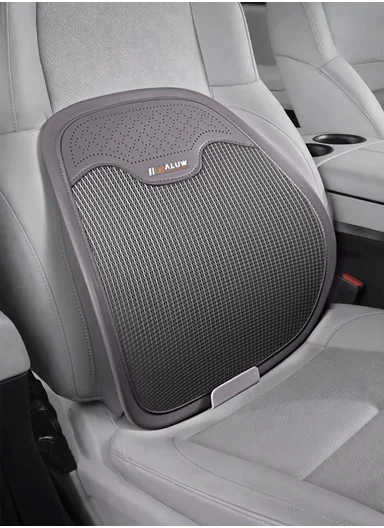 Ergonomic PU Leather &amp; Ice Silk Lumbar Support Pillow with Ventilated Honeycomb Design (L44 x W44)cm - Dark Grey