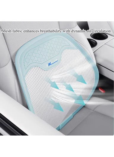 Ergonomic PU Leather &amp; Ice Silk Lumbar Support Pillow with Ventilated Honeycomb Design (L44 x W44)cm - Dark Grey