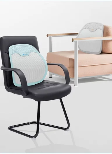 Ergonomic PU Leather &amp; Ice Silk Lumbar Support Pillow with Ventilated Honeycomb Design (L44 x W44)cm - Dark Grey