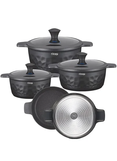 7Pcs 20/24/28/28cm Die-Cast Aluminum Non-Stick Casseroles Set with Hammered Finish CA022-S01 - Black