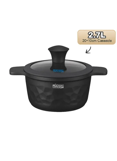 7Pcs 20/24/28/28cm Die-Cast Aluminum Non-Stick Casseroles Set with Hammered Finish CA022-S01 - Black