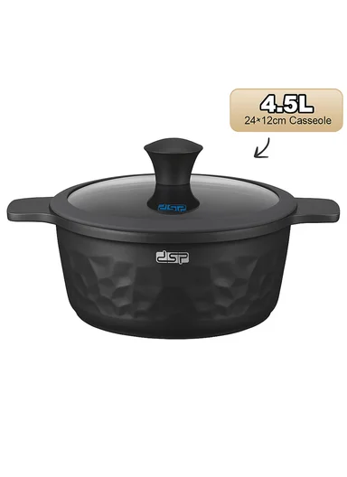 7Pcs 20/24/28/28cm Die-Cast Aluminum Non-Stick Casseroles Set with Hammered Finish CA022-S01 - Black