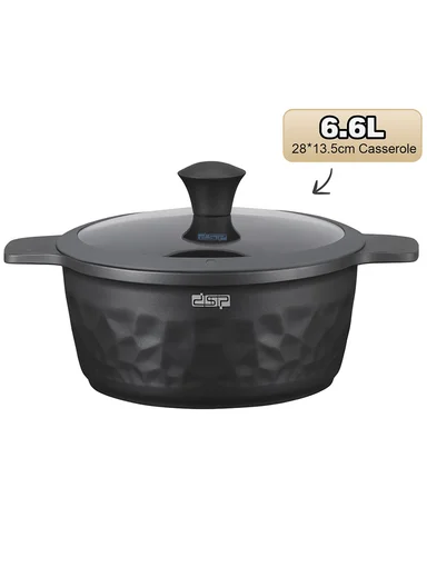 7Pcs 20/24/28/28cm Die-Cast Aluminum Non-Stick Casseroles Set with Hammered Finish CA022-S01 - Black