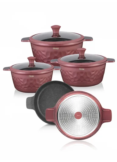 7Pcs 20/24/28/28cm Die-Cast Aluminum Non-Stick Casseroles Set with Hammered Finish CA022-S01 - Pink