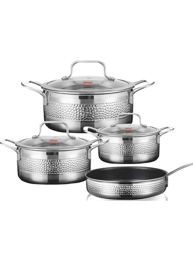 7Pcs 3-Ply Stainless Steel 20/24/28cm Casseroles &amp; 28cm Fry Pan Premium Cookware Set with 3 Glass Lids CS001U-S02