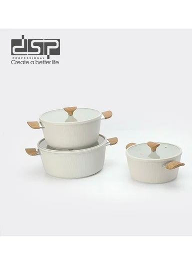 6Pcs 24/28/32cm Die-Cast Aluminum Non-Stick Casseroles Set with Tempered Glass Lids CA021-S02 - Beige