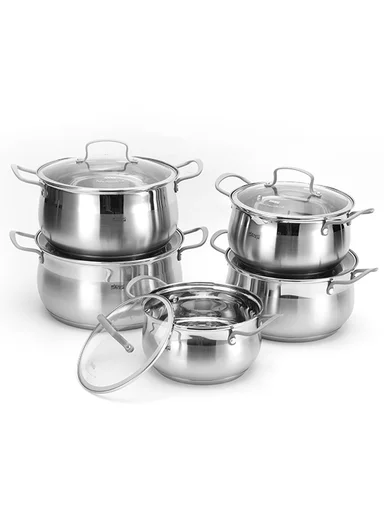 10Pcs 20/22/24/26/28cm Stainless Steel Casserole Set with Tempered Glass Lids CS006-S02